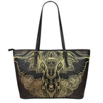 Golden Spiritual Elephant Print Leather Tote Bag