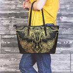 Golden Spiritual Elephant Print Leather Tote Bag
