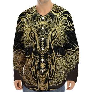 Golden Spiritual Elephant Print Long Sleeve Baseball Jersey