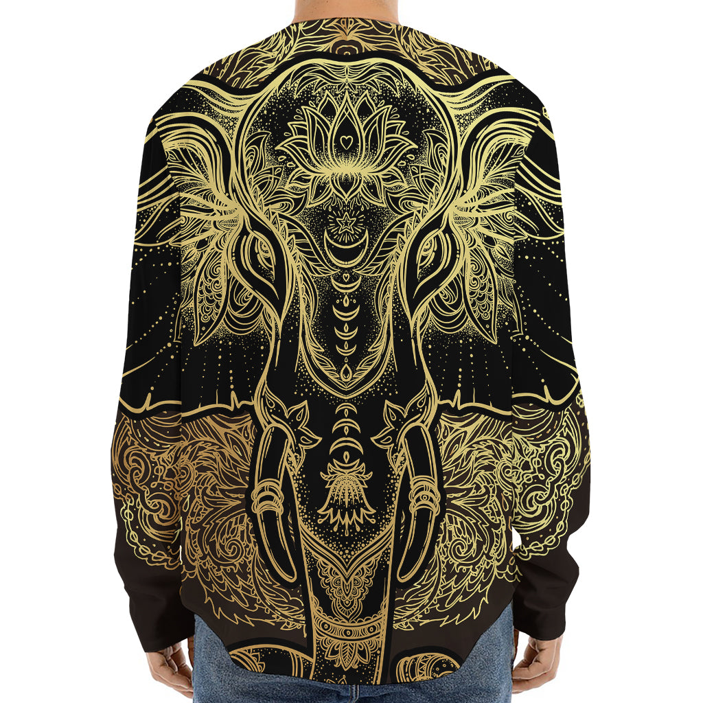 Golden Spiritual Elephant Print Long Sleeve Baseball Jersey