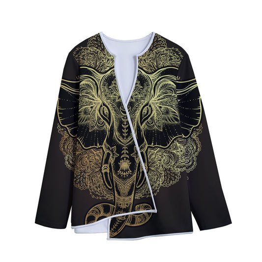 Golden Spiritual Elephant Print Long Sleeve Short Coat