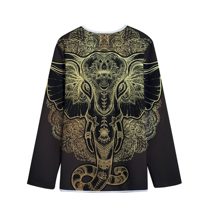 Golden Spiritual Elephant Print Long Sleeve Short Coat