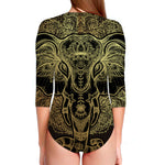 Golden Spiritual Elephant Print Long Sleeve Swimsuit