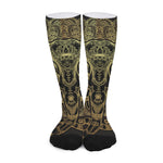 Golden Spiritual Elephant Print Long Socks