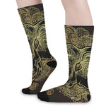 Golden Spiritual Elephant Print Long Socks
