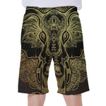 Golden Spiritual Elephant Print Men's Beach Shorts