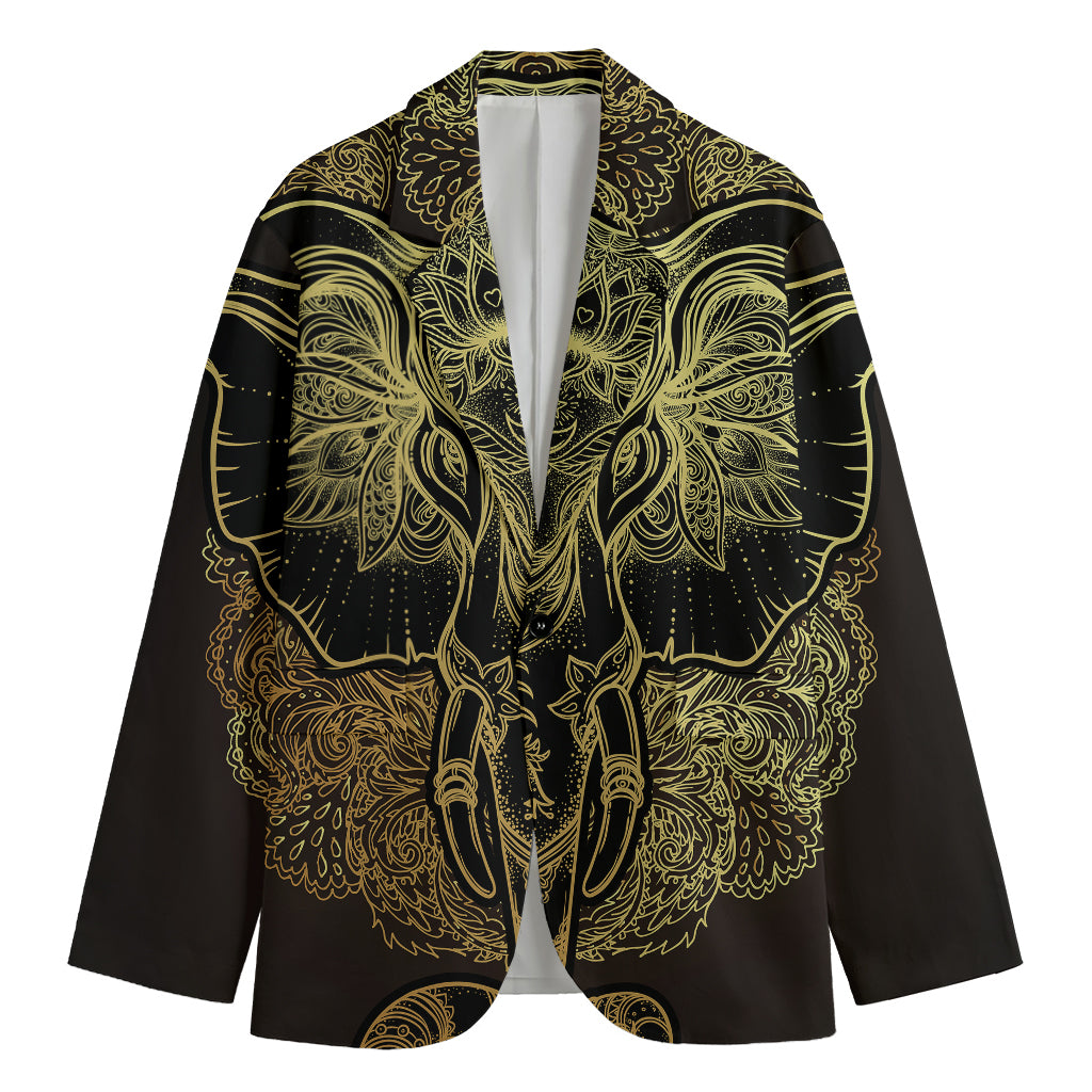 Golden Spiritual Elephant Print Men's Blazer