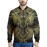 Golden Spiritual Elephant Print Men's Bomber Jacket