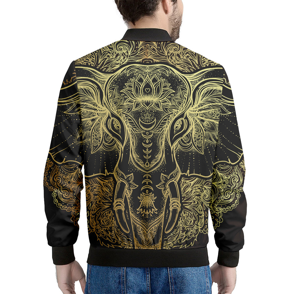 Golden Spiritual Elephant Print Men's Bomber Jacket