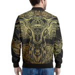Golden Spiritual Elephant Print Men's Bomber Jacket