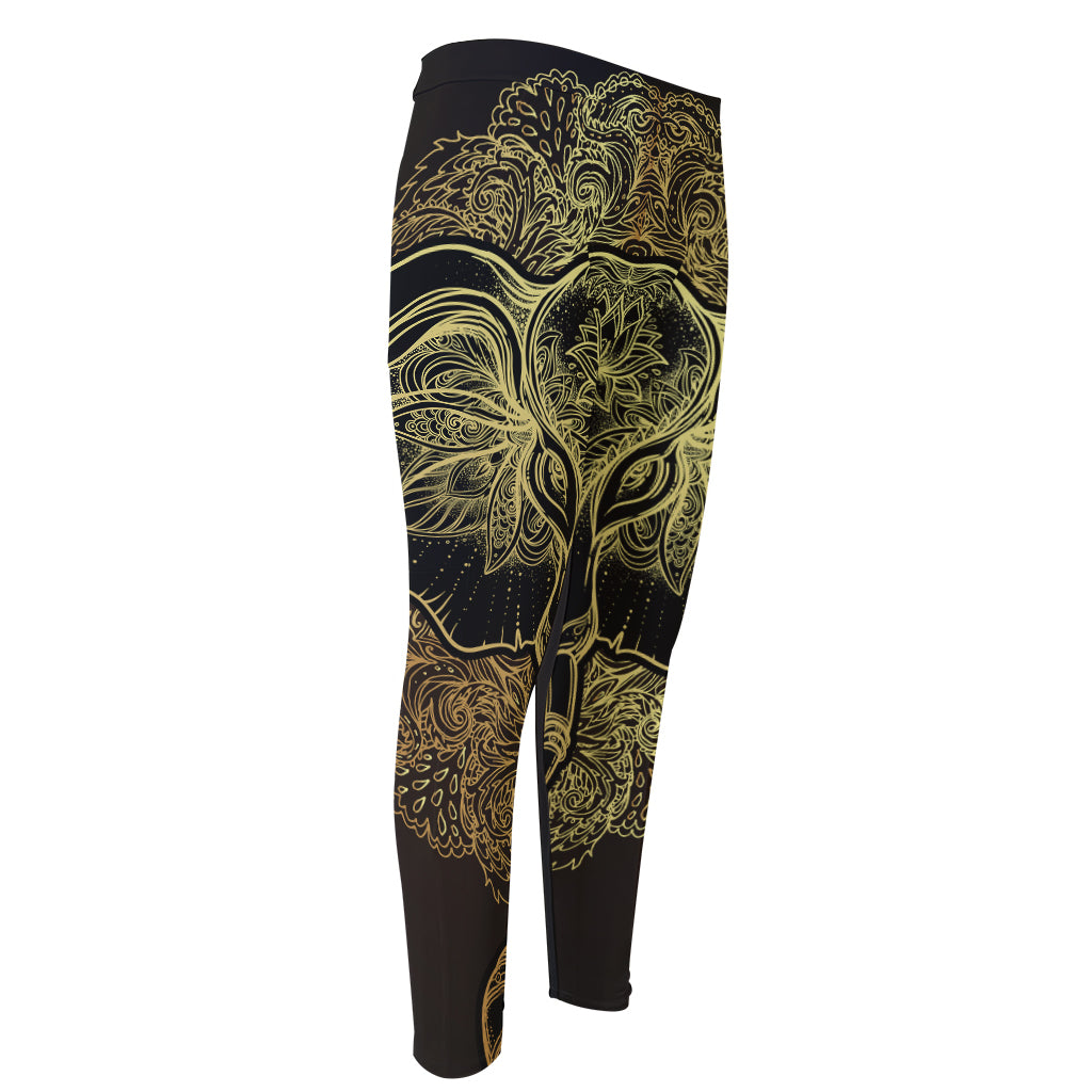 Golden Spiritual Elephant Print Men's Compression Pants