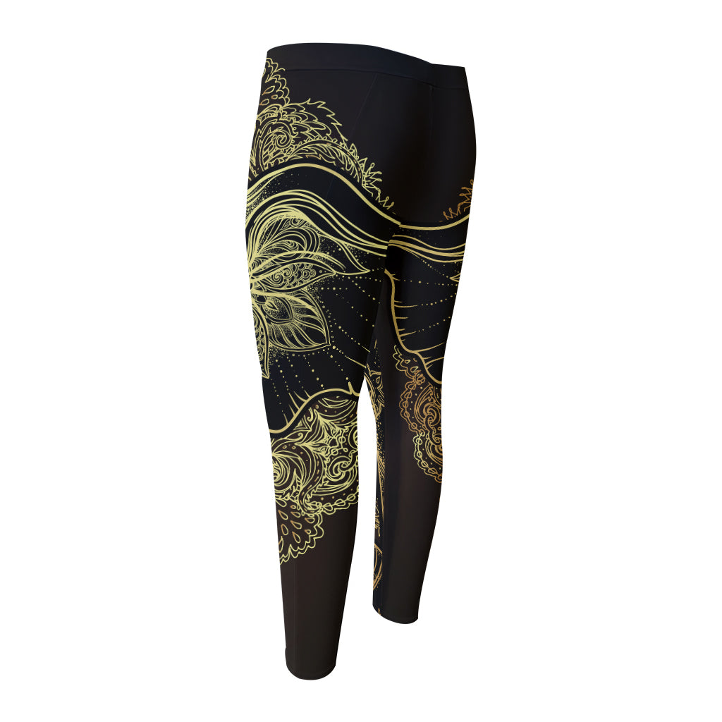 Golden Spiritual Elephant Print Men's Compression Pants