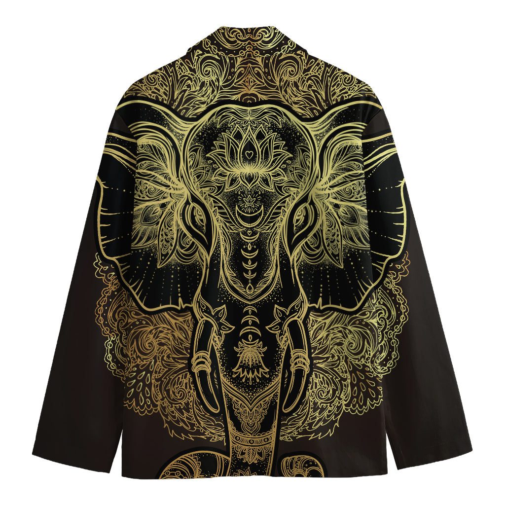 Golden Spiritual Elephant Print Men's Cotton Blazer
