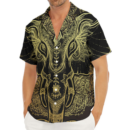 Golden Spiritual Elephant Print Men's Deep V-Neck Shirt