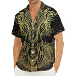 Golden Spiritual Elephant Print Men's Deep V-Neck Shirt