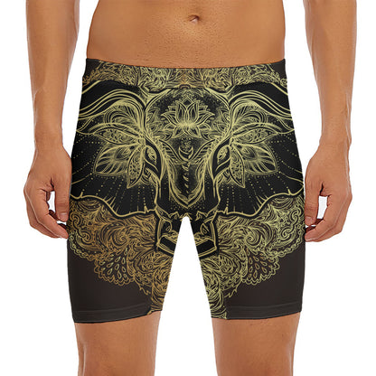 Golden Spiritual Elephant Print Men's Long Boxer Briefs