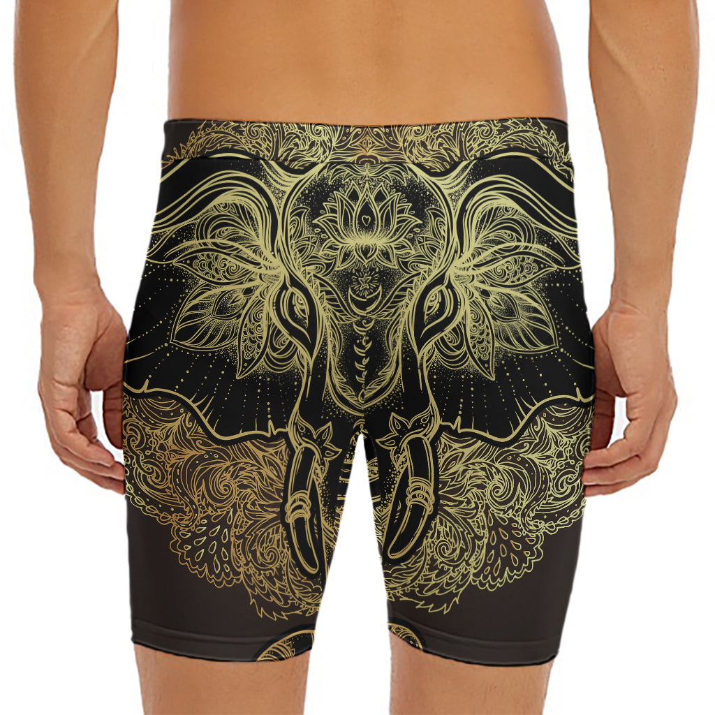 Golden Spiritual Elephant Print Men's Long Boxer Briefs