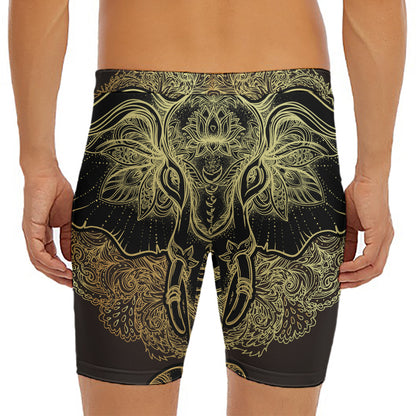 Golden Spiritual Elephant Print Men's Long Boxer Briefs