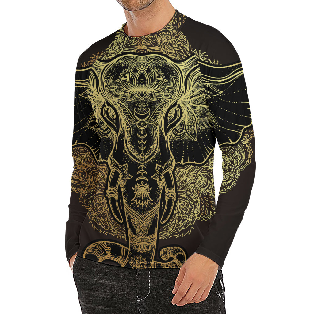 Golden Spiritual Elephant Print Men's Long Sleeve Rash Guard