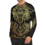 Golden Spiritual Elephant Print Men's Long Sleeve Rash Guard