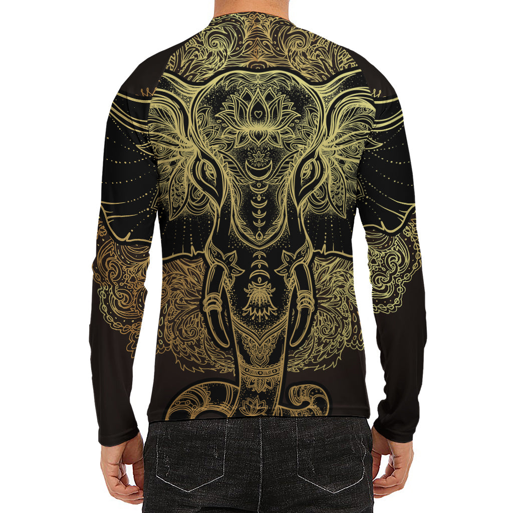 Golden Spiritual Elephant Print Men's Long Sleeve Rash Guard