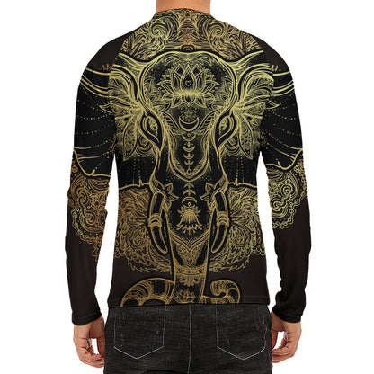Golden Spiritual Elephant Print Men's Long Sleeve Rash Guard