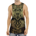 Golden Spiritual Elephant Print Men's Muscle Tank Top