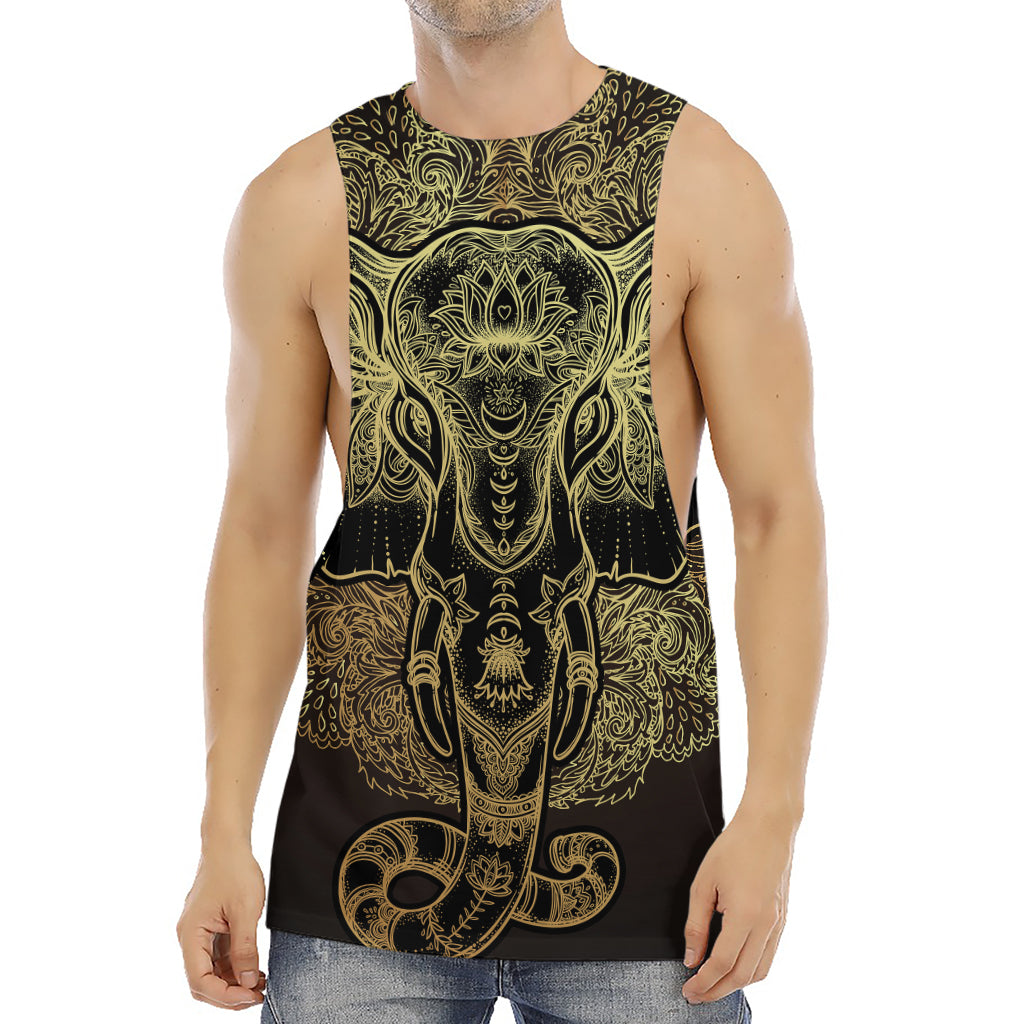 Golden Spiritual Elephant Print Men's Muscle Tank Top