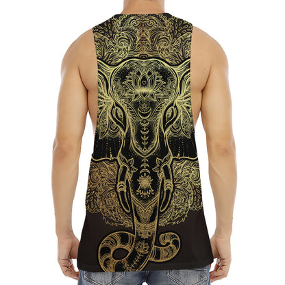 Golden Spiritual Elephant Print Men's Muscle Tank Top