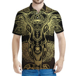 Golden Spiritual Elephant Print Men's Polo Shirt