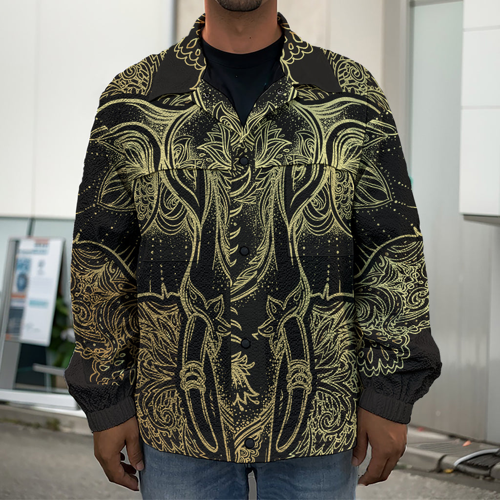 Golden Spiritual Elephant Print Men's Shirt Jacket