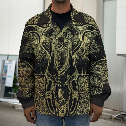 Golden Spiritual Elephant Print Men's Shirt Jacket