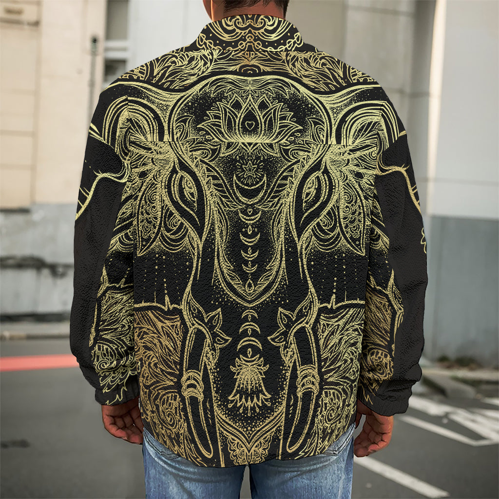 Golden Spiritual Elephant Print Men's Shirt Jacket