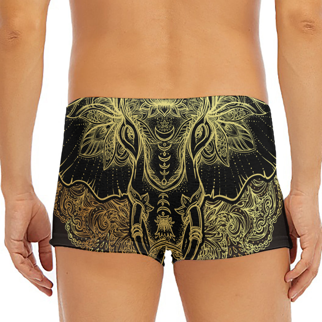 Golden Spiritual Elephant Print Men's Short Boxer Briefs