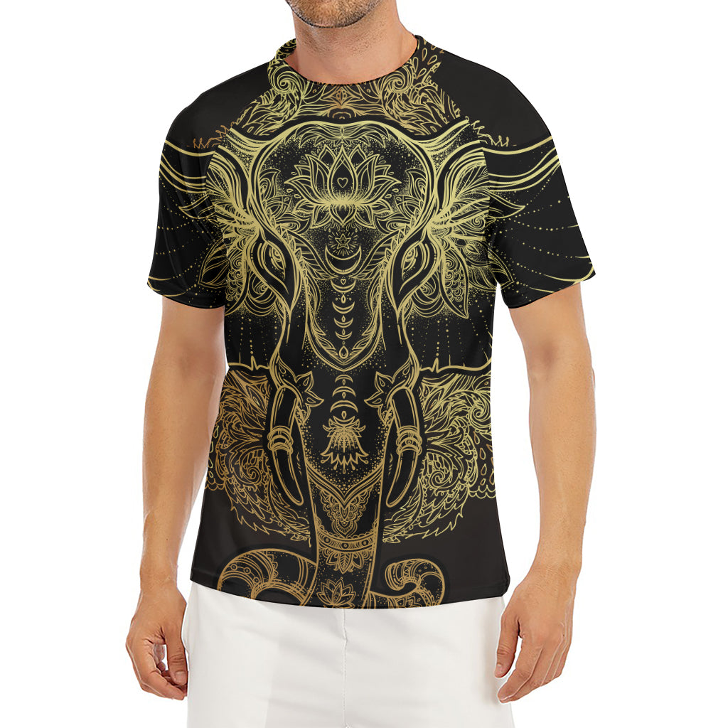 Golden Spiritual Elephant Print Men's Short Sleeve Rash Guard