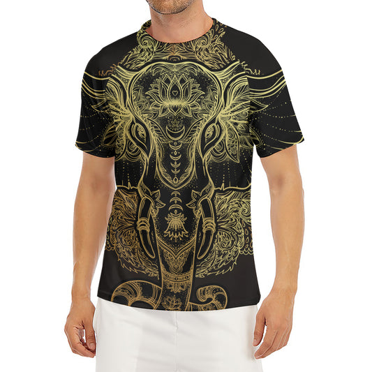 Golden Spiritual Elephant Print Men's Short Sleeve Rash Guard