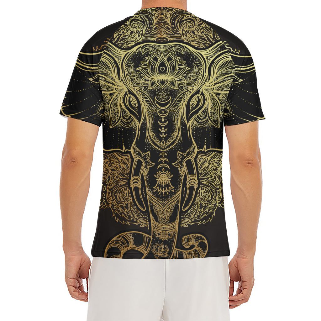 Golden Spiritual Elephant Print Men's Short Sleeve Rash Guard