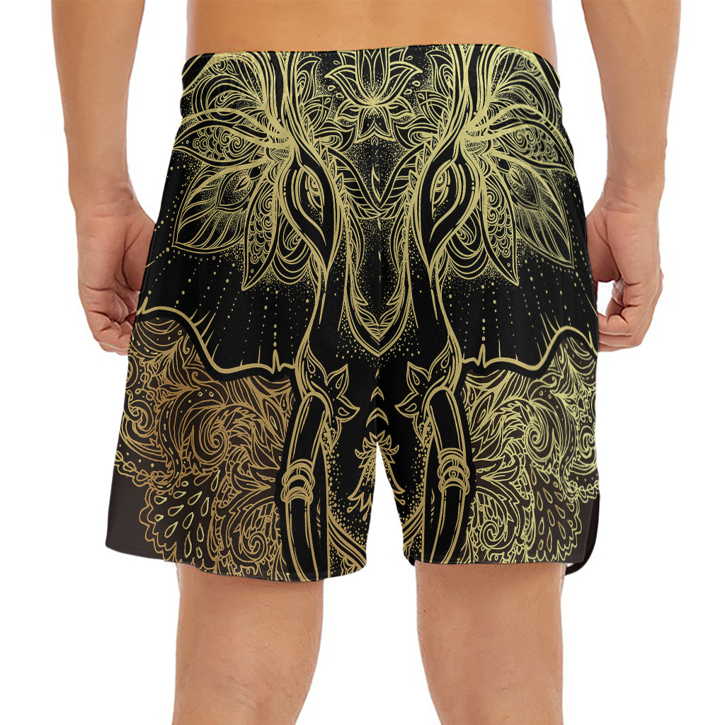 Golden Spiritual Elephant Print Men's Split Running Shorts