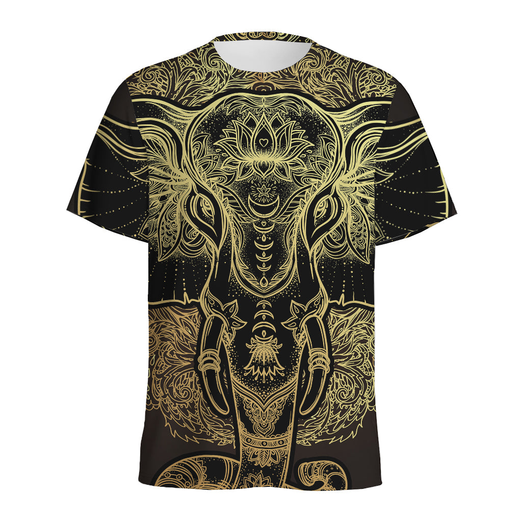Golden Spiritual Elephant Print Men's Sports T-Shirt