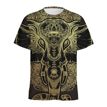 Golden Spiritual Elephant Print Men's Sports T-Shirt