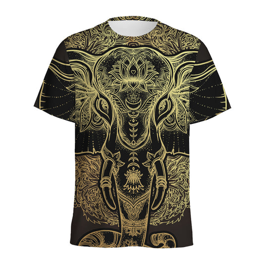 Golden Spiritual Elephant Print Men's Sports T-Shirt