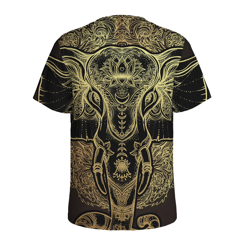 Golden Spiritual Elephant Print Men's Sports T-Shirt