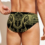 Golden Spiritual Elephant Print Men's Swim Briefs