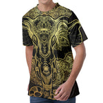 Golden Spiritual Elephant Print Men's Velvet T-Shirt