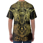 Golden Spiritual Elephant Print Men's Velvet T-Shirt