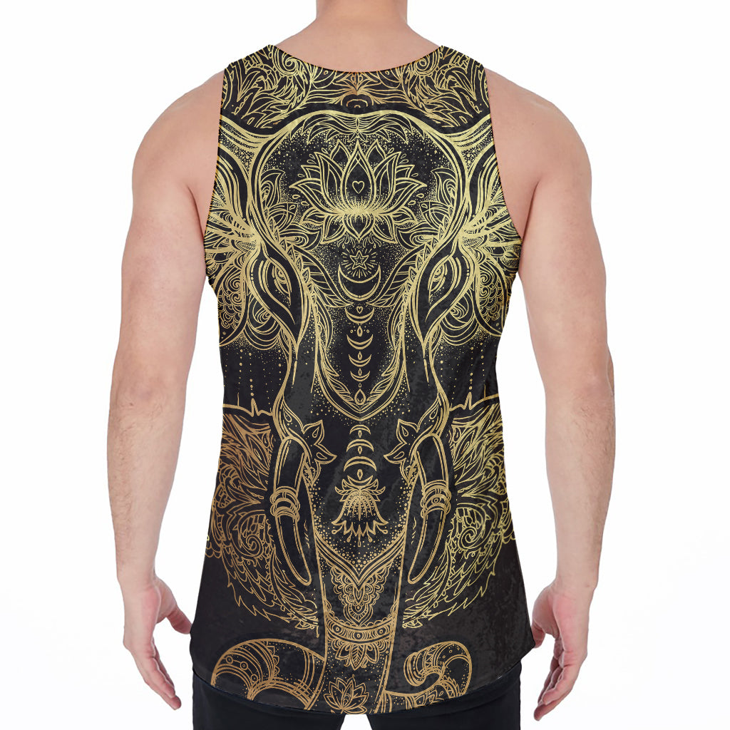 Golden Spiritual Elephant Print Men's Velvet Tank Top