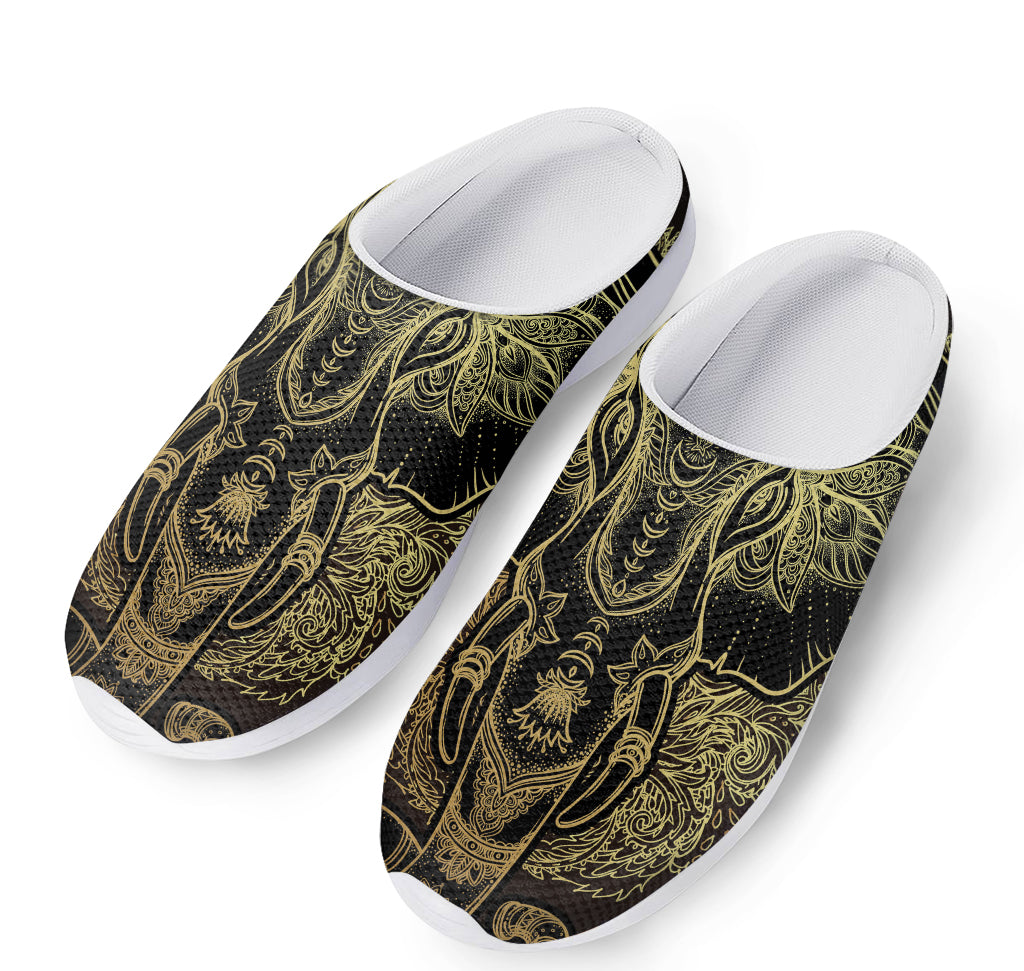 Golden Spiritual Elephant Print Mesh Casual Shoes