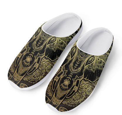 Golden Spiritual Elephant Print Mesh Casual Shoes