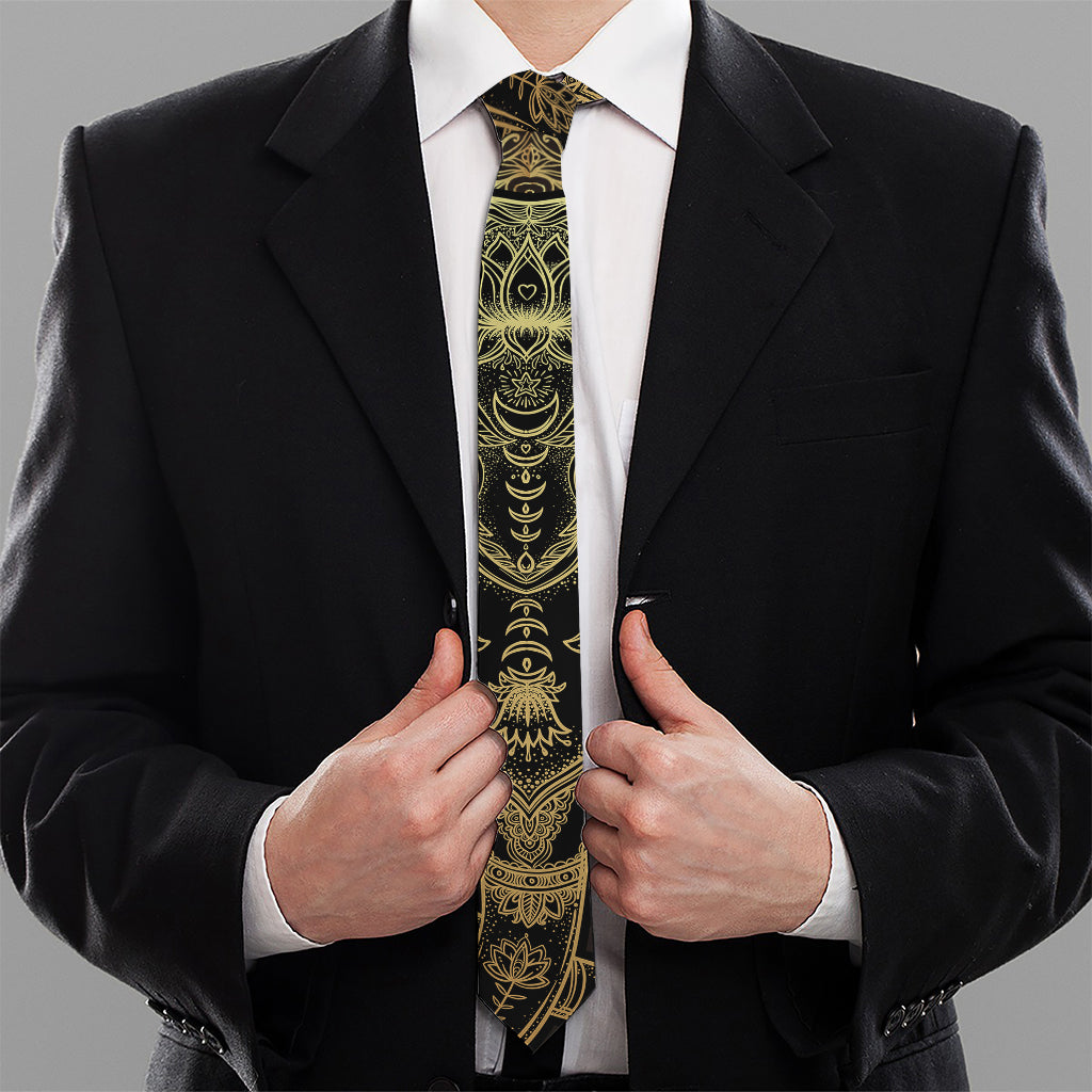 Golden Spiritual Elephant Print Necktie