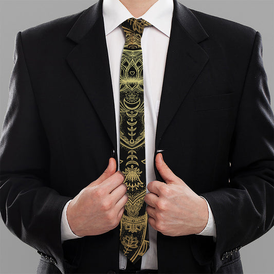 Golden Spiritual Elephant Print Necktie